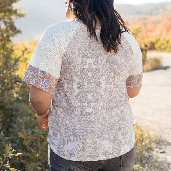 Ces Femme Cream & Tan Multipattern Knit Top - Picture 3 of 4